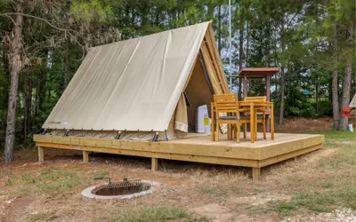 Cozy A-Frame Glamping Surrounded by Piney Woods