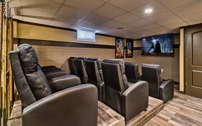 Rebel Retreat Cabin with Stadium Seating Home Theater