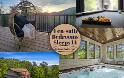 Luxe 4 BR~Sleeps 14~Swim Spa~Hot Tub~Fireplace