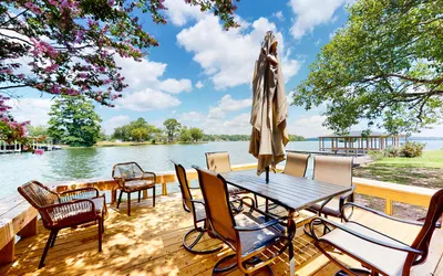 Lake house with pier and grill