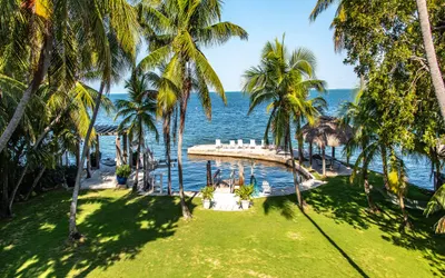 Lush tropical plantings in a gated compound located directly on the Florida Bay