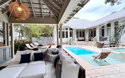 30A Luxury in Rosemary @ Zen Den | Heated Pool, Spa, Fireplace, Lanai, Outside Kitchen