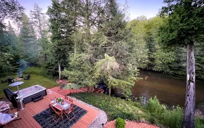 Firefly Lodge Boardman River Hot Tub Woodstove